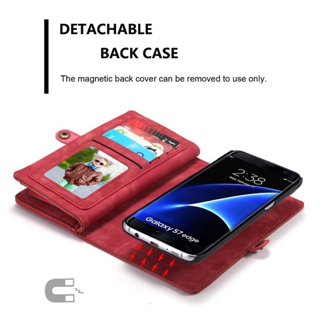 Caseme - Leder Portemonnaie mit abnehmbarer Plastik Hülle für Samsung Galaxy S7 Edge - rot