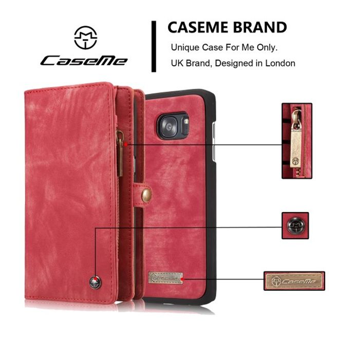 Caseme - Leder Portemonnaie mit abnehmbarer Plastik Hülle für Samsung Galaxy S7 Edge - rot