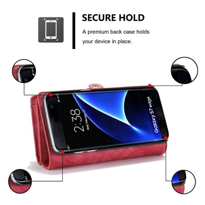 Caseme - Leder Portemonnaie mit abnehmbarer Plastik Hülle für Samsung Galaxy S7 Edge - rot