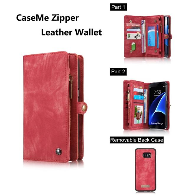 Caseme - Leder Portemonnaie mit abnehmbarer Plastik Hülle für Samsung Galaxy S7 Edge - rot