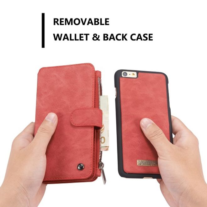 Caseme - Leder Etui mit abnehmbarer Plastik Hülle für iPhone 6/6S - rot