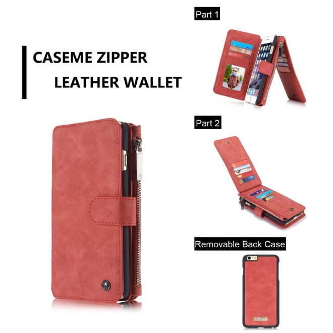 Caseme - Leder Etui mit abnehmbarer Plastik Hülle für iPhone 6/6S - rot