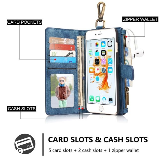 Caseme - Leder Etui mit abnehmbarer Plastik Hülle für iPhone 6/6S - blau