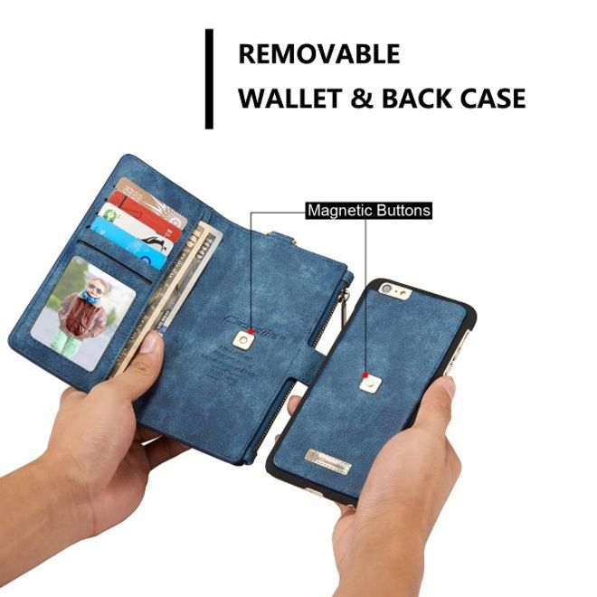 Caseme - Leder Etui mit abnehmbarer Plastik Hülle für iPhone 6/6S - blau