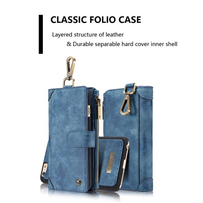 Caseme - Leder Etui mit abnehmbarer Plastik Hülle für iPhone 6/6S - blau