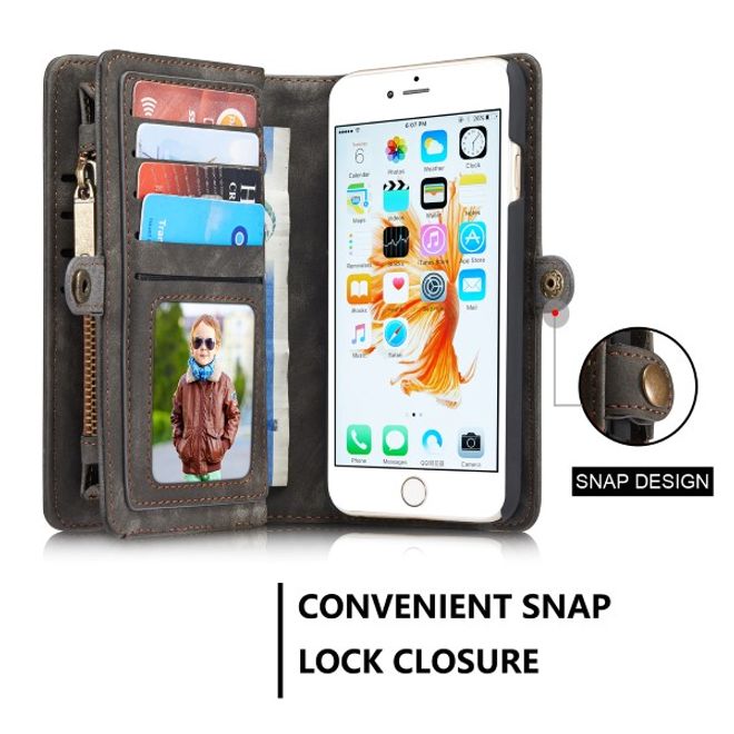 Caseme - Leder Portemonnaie mit abnehmbarer Plastik Hülle für iPhone 8 Plus / 7 Plus - schwarz