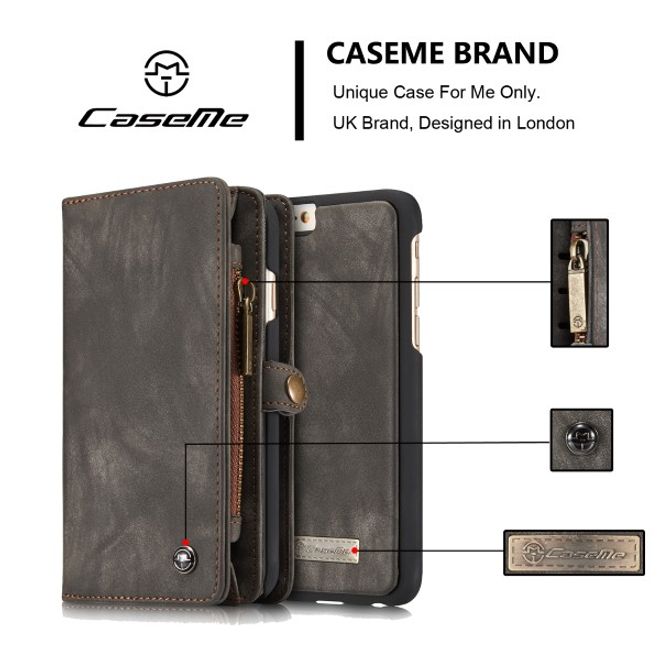 Caseme - Leder Portemonnaie mit abnehmbarer Plastik Hülle für iPhone 8 Plus / 7 Plus - schwarz