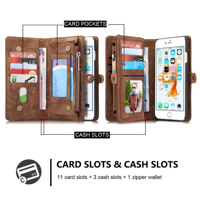 Caseme - Leder Portemonnaie mit abnehmbarer Plastik Hülle für iPhone 8 Plus / 7 Plus - kaffeefarben