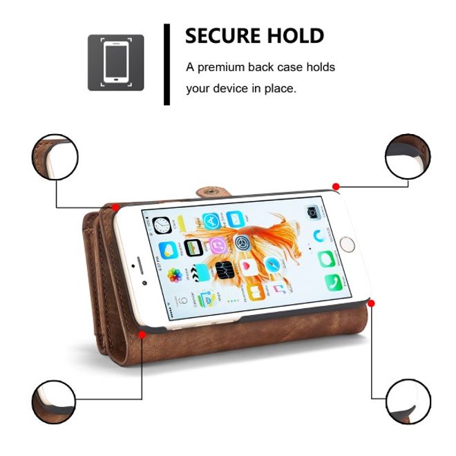 Caseme - Leder Portemonnaie mit abnehmbarer Plastik Hülle für iPhone 8 Plus / 7 Plus - kaffeefarben