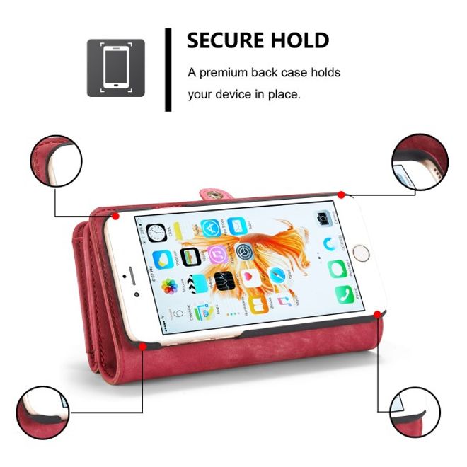 Caseme - Leder Portemonnaie mit abnehmbarer Plastik Hülle für iPhone 8 Plus / 7 Plus - rot