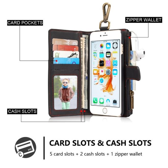 Caseme - Leder Etui mit abnehmbarer Plastik Hülle für iPhone 8 Plus / 7 Plus - schwarz