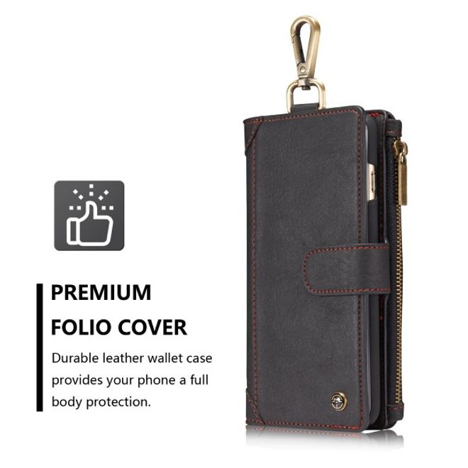 Caseme - Leder Etui mit abnehmbarer Plastik Hülle für iPhone 8 Plus / 7 Plus - schwarz