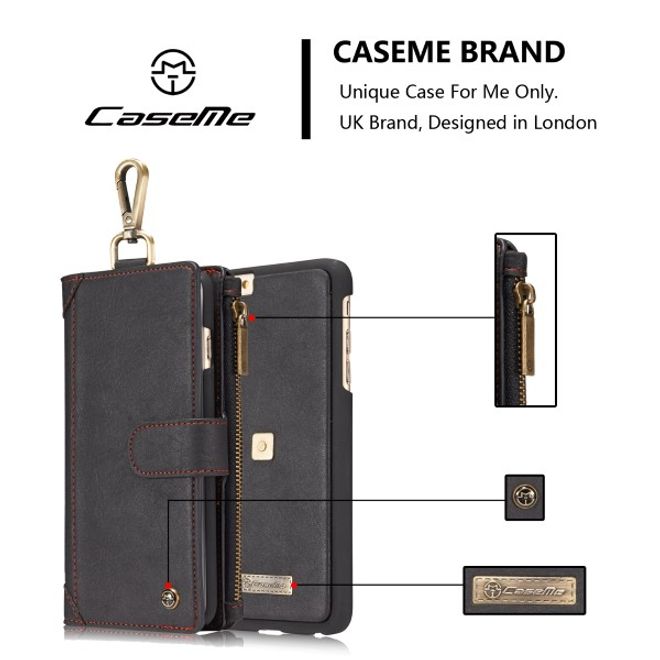 Caseme - Leder Etui mit abnehmbarer Plastik Hülle für iPhone 8 Plus / 7 Plus - schwarz