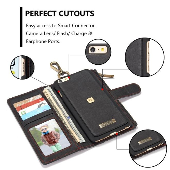 Caseme - Leder Etui mit abnehmbarer Plastik Hülle für iPhone 8 Plus / 7 Plus - schwarz
