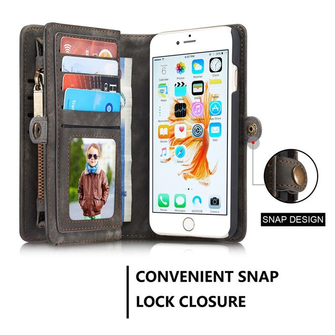 Caseme - iphone 6/6S Hülle - Case aus Leder/Plastik - Retrostyle - abnehmbares Plastik Cover - grau