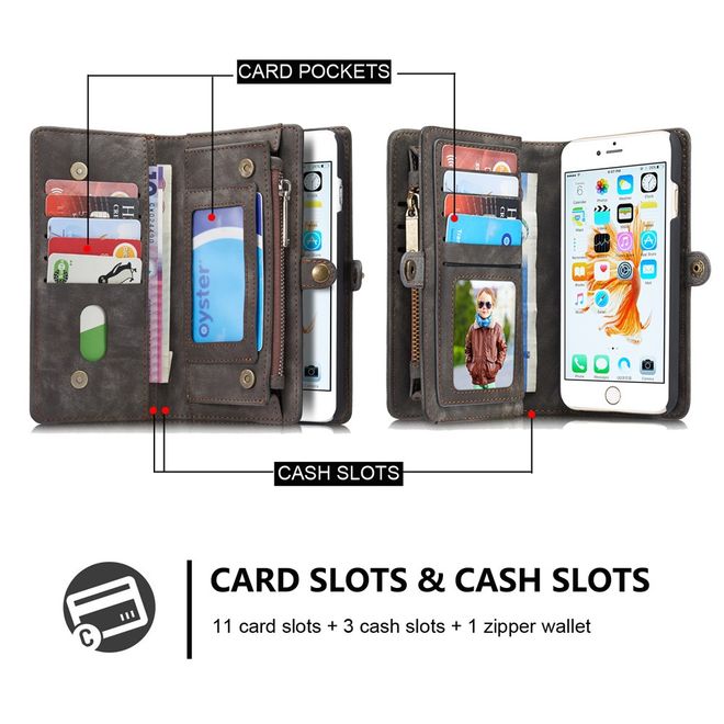 Caseme - iphone 6/6S Hülle - Case aus Leder/Plastik - Retrostyle - abnehmbares Plastik Cover - grau