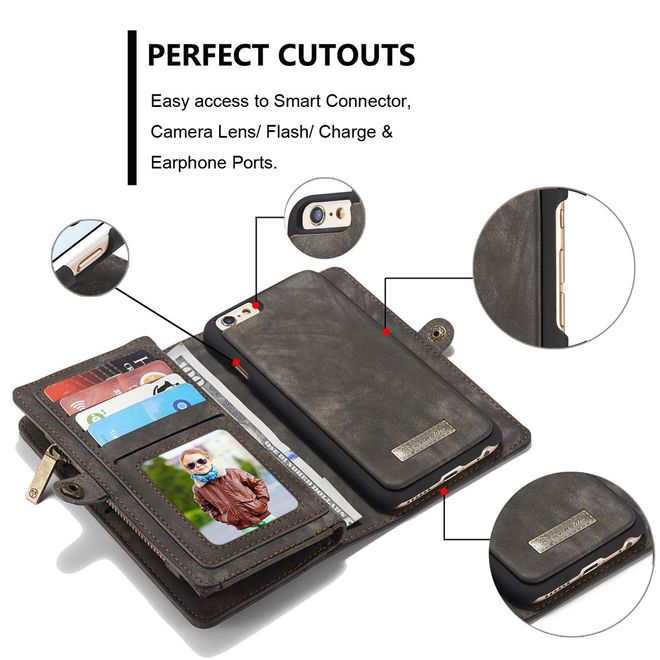 Caseme - iphone 6/6S Hülle - Case aus Leder/Plastik - Retrostyle - abnehmbares Plastik Cover - grau