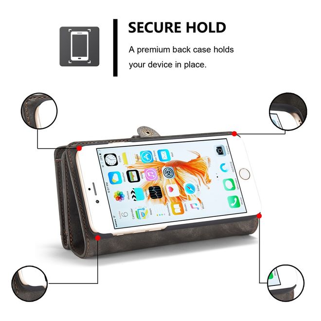 Caseme - iphone 6/6S Hülle - Case aus Leder/Plastik - Retrostyle - abnehmbares Plastik Cover - grau