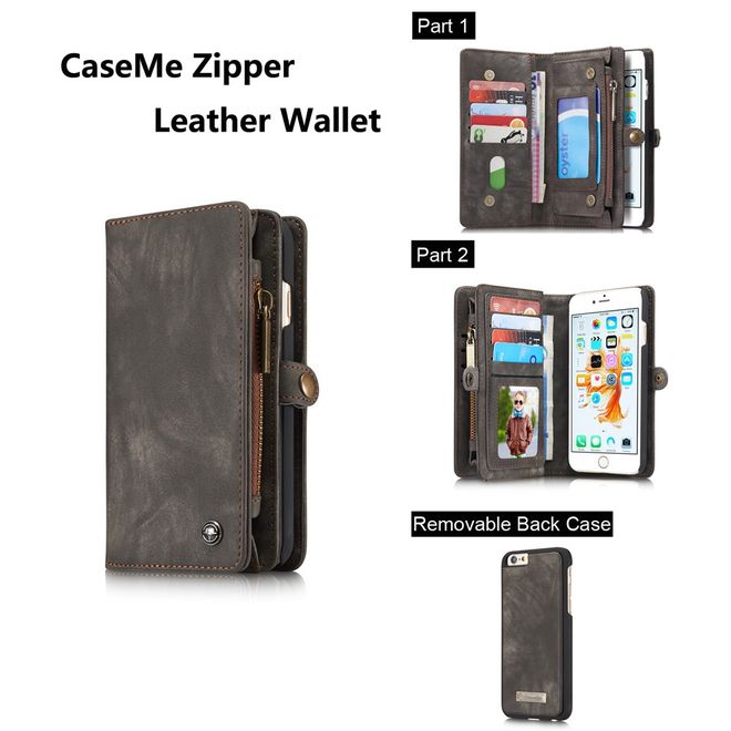 Caseme - iphone 6/6S Hülle - Case aus Leder/Plastik - Retrostyle - abnehmbares Plastik Cover - grau