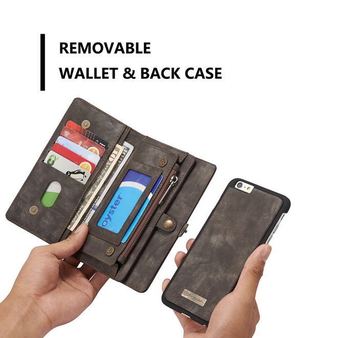 Caseme - iphone 6/6S Hülle - Case aus Leder/Plastik - Retrostyle - abnehmbares Plastik Cover - grau