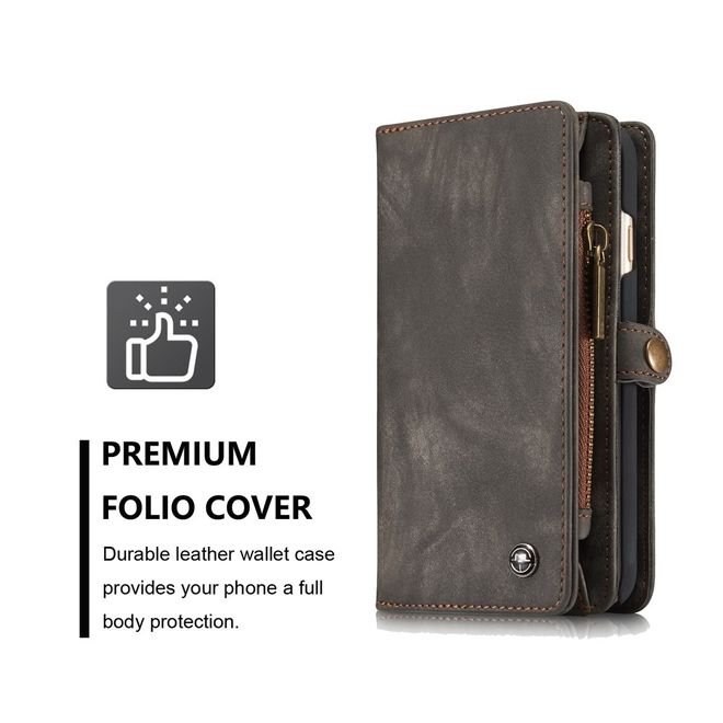 Caseme - iphone 6/6S Hülle - Case aus Leder/Plastik - Retrostyle - abnehmbares Plastik Cover - grau