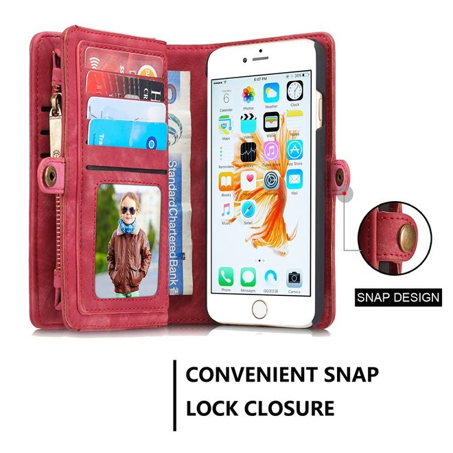 Caseme - iphone 6/6S Hülle - Case aus Leder/Plastik - Retrostyle - abnehmbares Plastik Cover - rot