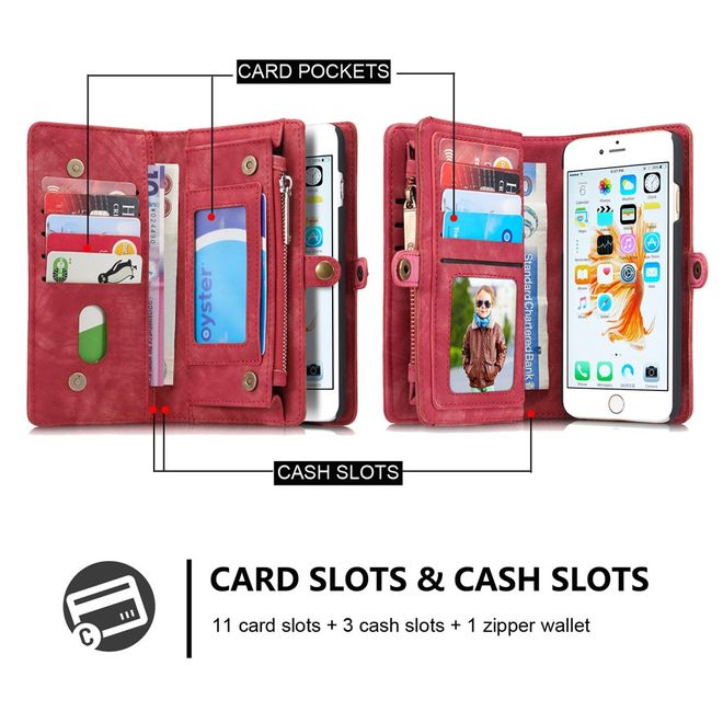 Caseme - iphone 6/6S Hülle - Case aus Leder/Plastik - Retrostyle - abnehmbares Plastik Cover - rot