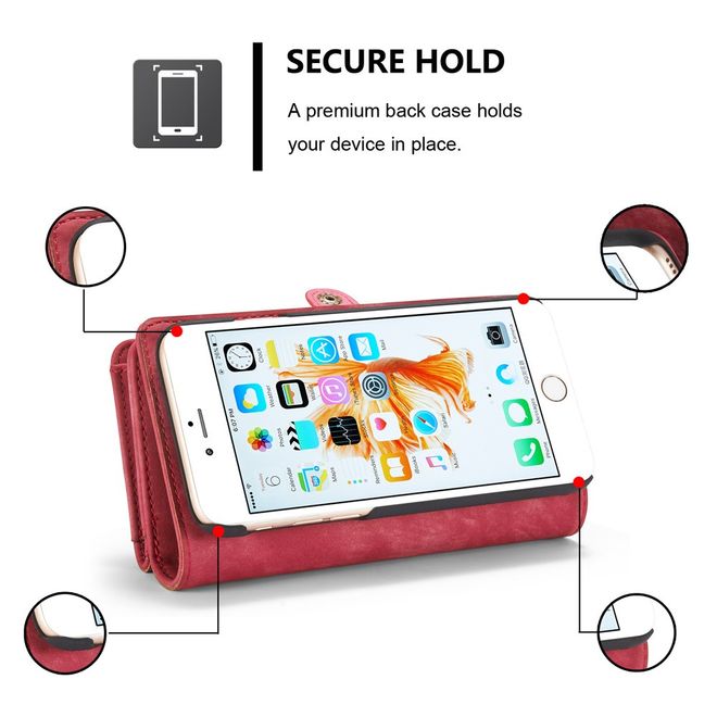 Caseme - iphone 6/6S Hülle - Case aus Leder/Plastik - Retrostyle - abnehmbares Plastik Cover - rot