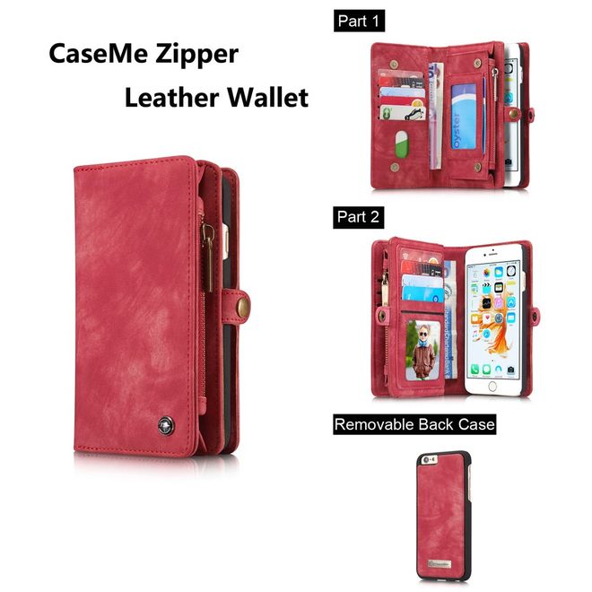 Caseme - iphone 6/6S Hülle - Case aus Leder/Plastik - Retrostyle - abnehmbares Plastik Cover - rot