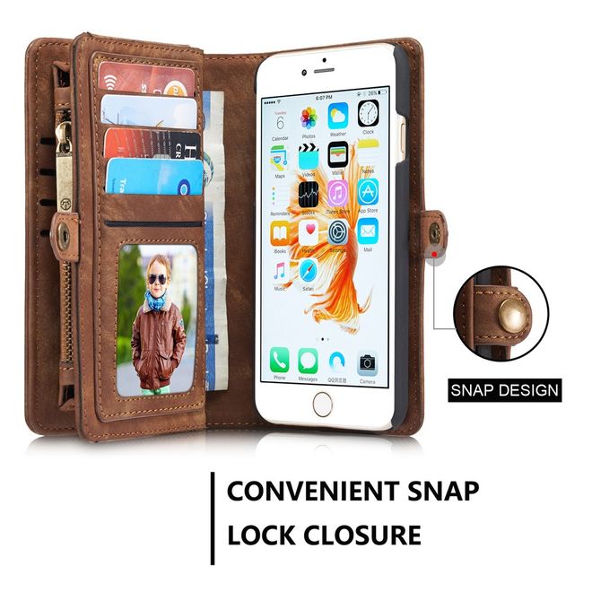Caseme - iphone 6/6S Hülle - Case aus Leder/Plastik - Retrostyle - abnehmbares Plastik Cover - braun