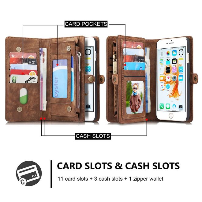 Caseme - iphone 6/6S Hülle - Case aus Leder/Plastik - Retrostyle - abnehmbares Plastik Cover - braun