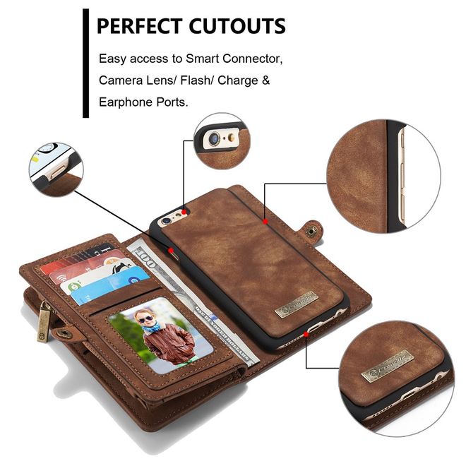 Caseme - iphone 6/6S Hülle - Case aus Leder/Plastik - Retrostyle - abnehmbares Plastik Cover - braun