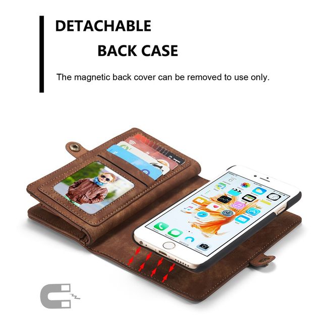 Caseme - iphone 6/6S Hülle - Case aus Leder/Plastik - Retrostyle - abnehmbares Plastik Cover - braun