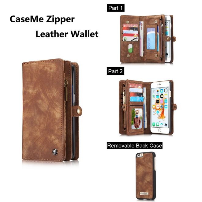 Caseme - iphone 6/6S Hülle - Case aus Leder/Plastik - Retrostyle - abnehmbares Plastik Cover - braun