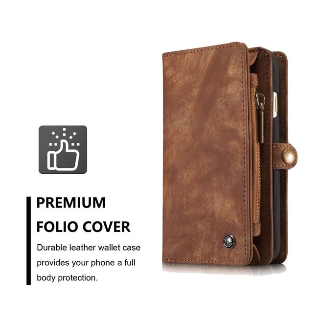 Caseme - iphone 6/6S Hülle - Case aus Leder/Plastik - Retrostyle - abnehmbares Plastik Cover - braun