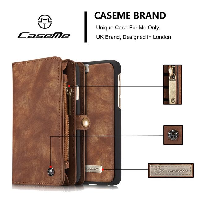 Caseme - iphone 6/6S Hülle - Case aus Leder/Plastik - Retrostyle - abnehmbares Plastik Cover - braun