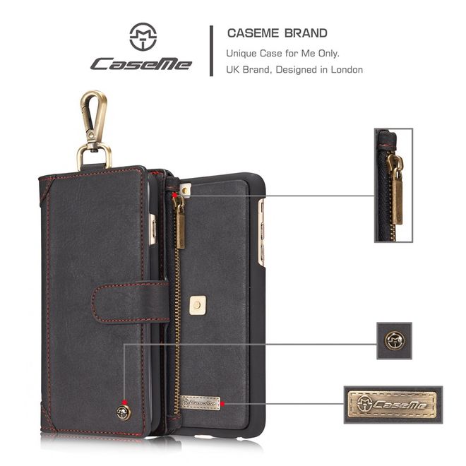Caseme - Hülle für iPhone 6/6S - Cover aus Leder/Plastik - mit Karabinerhaken - schwarz