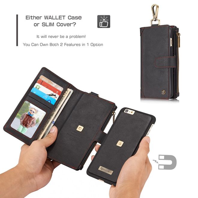 Caseme - Hülle für iPhone 6/6S - Cover aus Leder/Plastik - mit Karabinerhaken - schwarz