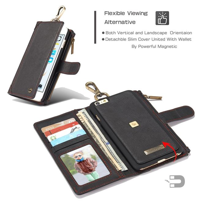Caseme - Hülle für iPhone 6/6S - Cover aus Leder/Plastik - mit Karabinerhaken - schwarz