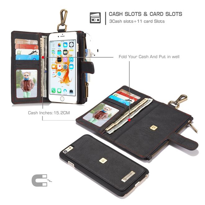 Caseme - Hülle für iPhone 6/6S - Cover aus Leder/Plastik - mit Karabinerhaken - schwarz