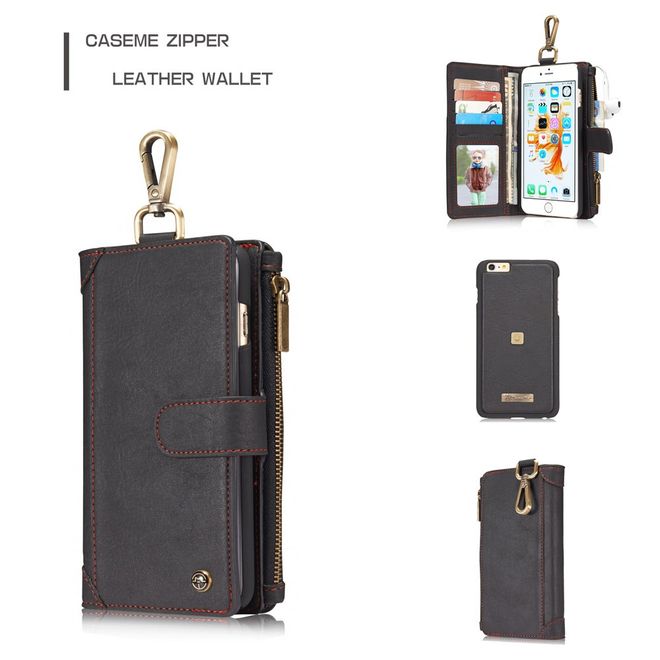 Caseme - Hülle für iPhone 6/6S - Cover aus Leder/Plastik - mit Karabinerhaken - schwarz