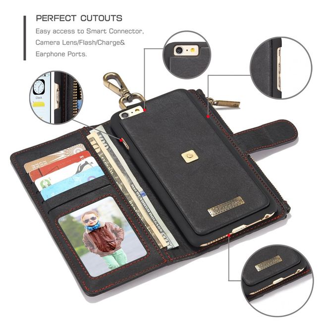 Caseme - Hülle für iPhone 6/6S - Cover aus Leder/Plastik - mit Karabinerhaken - schwarz