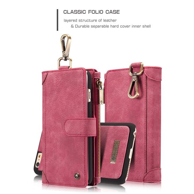 Caseme - Hülle für iPhone 6/6S - Cover aus Leder/Plastik - mit Karabinerhaken - rot