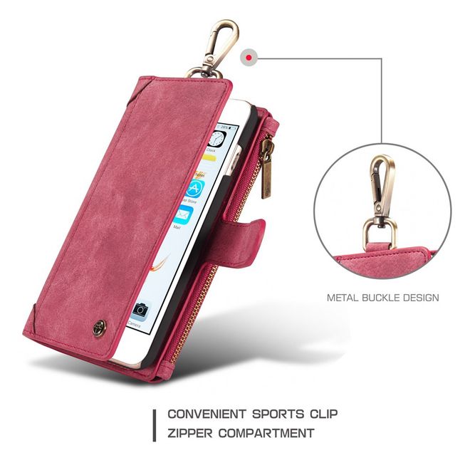 Caseme - Hülle für iPhone 6/6S - Cover aus Leder/Plastik - mit Karabinerhaken - rot