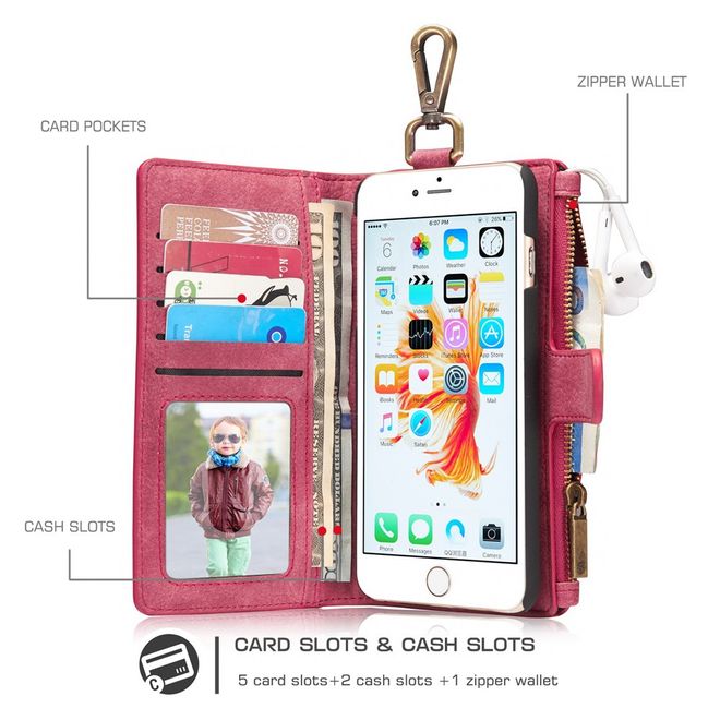 Caseme - Hülle für iPhone 6/6S - Cover aus Leder/Plastik - mit Karabinerhaken - rot
