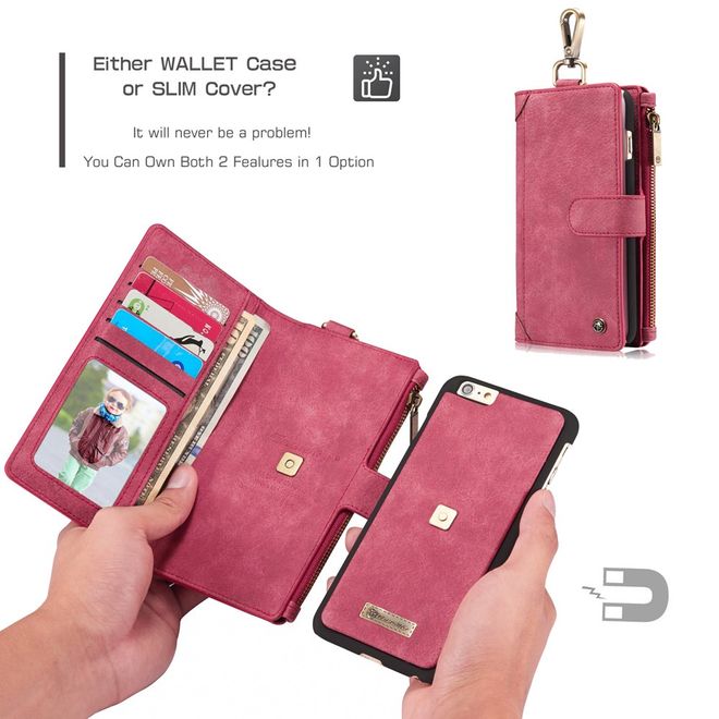 Caseme - Hülle für iPhone 6/6S - Cover aus Leder/Plastik - mit Karabinerhaken - rot