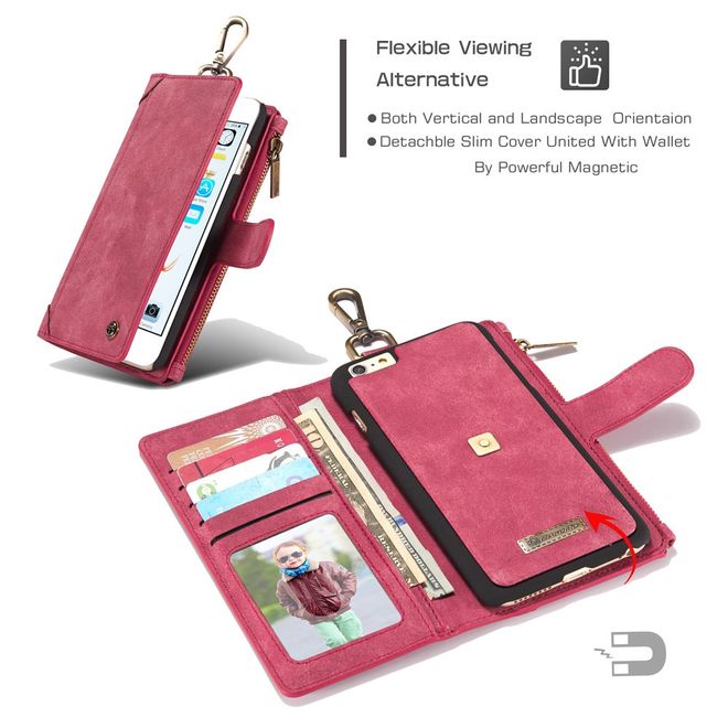 Caseme - Hülle für iPhone 6/6S - Cover aus Leder/Plastik - mit Karabinerhaken - rot