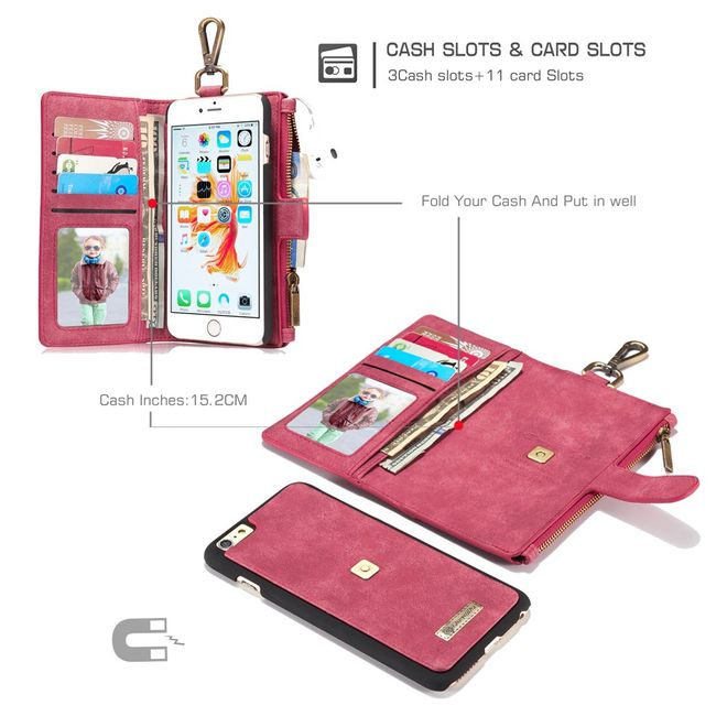 Caseme - Hülle für iPhone 6/6S - Cover aus Leder/Plastik - mit Karabinerhaken - rot