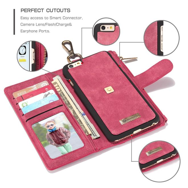 Caseme - Hülle für iPhone 6/6S - Cover aus Leder/Plastik - mit Karabinerhaken - rot