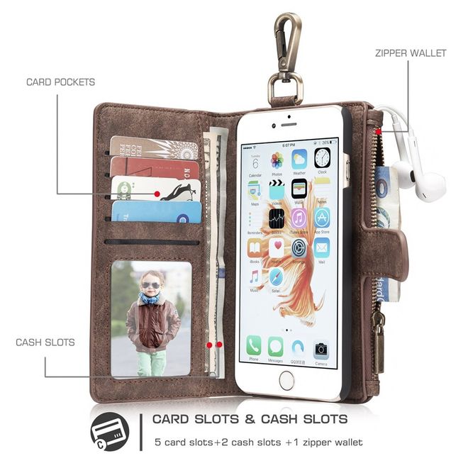 Caseme - Hülle für iPhone 6/6S - Cover aus Leder/Plastik - mit Karabinerhaken - braun